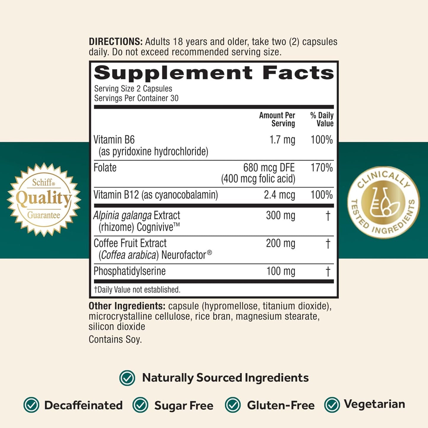 Neuriva Brain Health Ultra 60 Capsules supplement facts