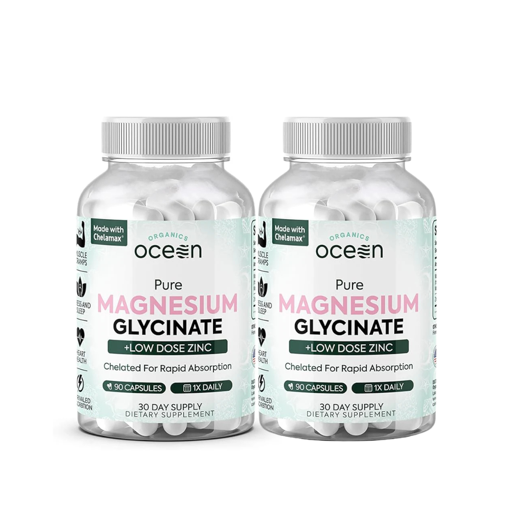 Organics Ocean Pure Magnesium Glycinate with Zinc – Maximum Strength Chelated Support for Sleep, Muscles & Relaxation
