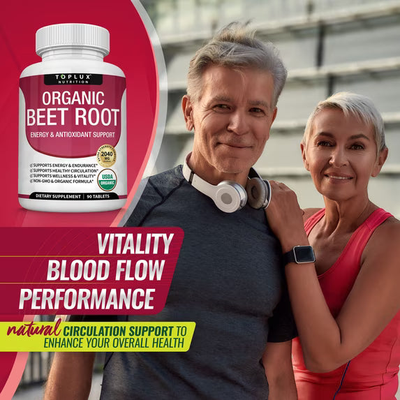 Toplux Organic Beet Root Capsules 2040mg Beet Root Supplement Support Circulation Heart Health 90 Tablets ( Pack of 3)