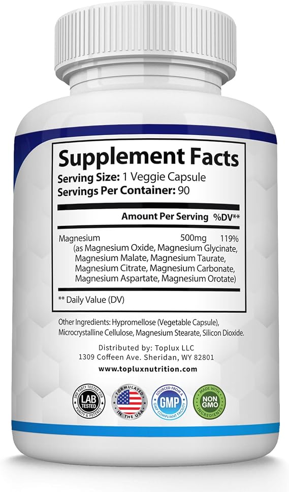 Toplux Magnesium Complex Supplement – 8 Elemental Forms, 90 Vegan Capsules ( Pack of 3)