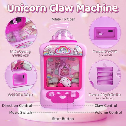 Marlrin Unicorn Claw Machine for Kids– Mini Vending Machine with 20Plush Toys, Candy Grabber Arcade Game for Home Parties