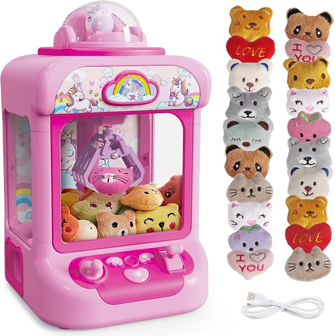 Marlrin Unicorn Claw Machine for Kids– Mini Vending Machine with 20Plush Toys, Candy Grabber Arcade Game for Home Parties
