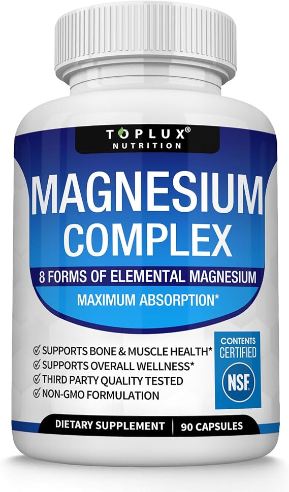Toplux Magnesium Complex Supplement – 8 Elemental Forms, 90 Vegan Capsules ( Pack of 3)