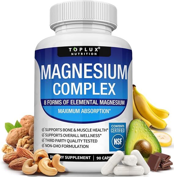 Toplux Magnesium Complex Supplement – 8 Elemental Forms, 90 Vegan Capsules ( Pack of 3)