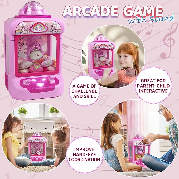 Marlrin Unicorn Claw Machine for Kids– Mini Vending Machine with 20Plush Toys, Candy Grabber Arcade Game for Home Parties