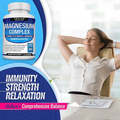 Toplux Magnesium Complex Supplement – 8 Elemental Forms, 90 Vegan Capsules ( Pack of 3)