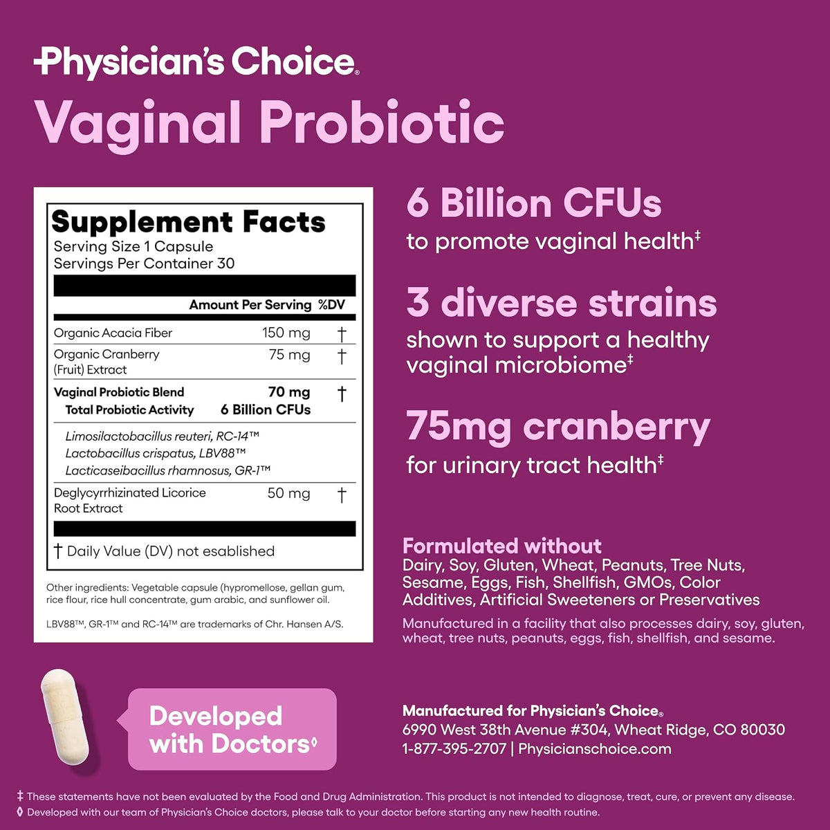 Physician's CHOICE Vaginal Probiotics for Women, pH Balance & Odor, 30ct