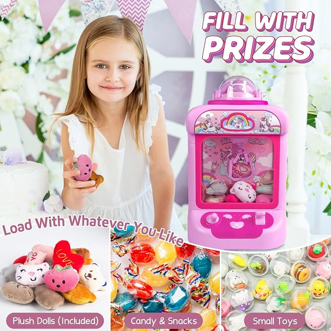 Marlrin Unicorn Claw Machine for Kids– Mini Vending Machine with 20Plush Toys, Candy Grabber Arcade Game for Home Parties