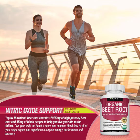 Toplux Organic Beet Root Capsules 2040mg Beet Root Supplement Support Circulation Heart Health 90 Tablets ( Pack of 3)