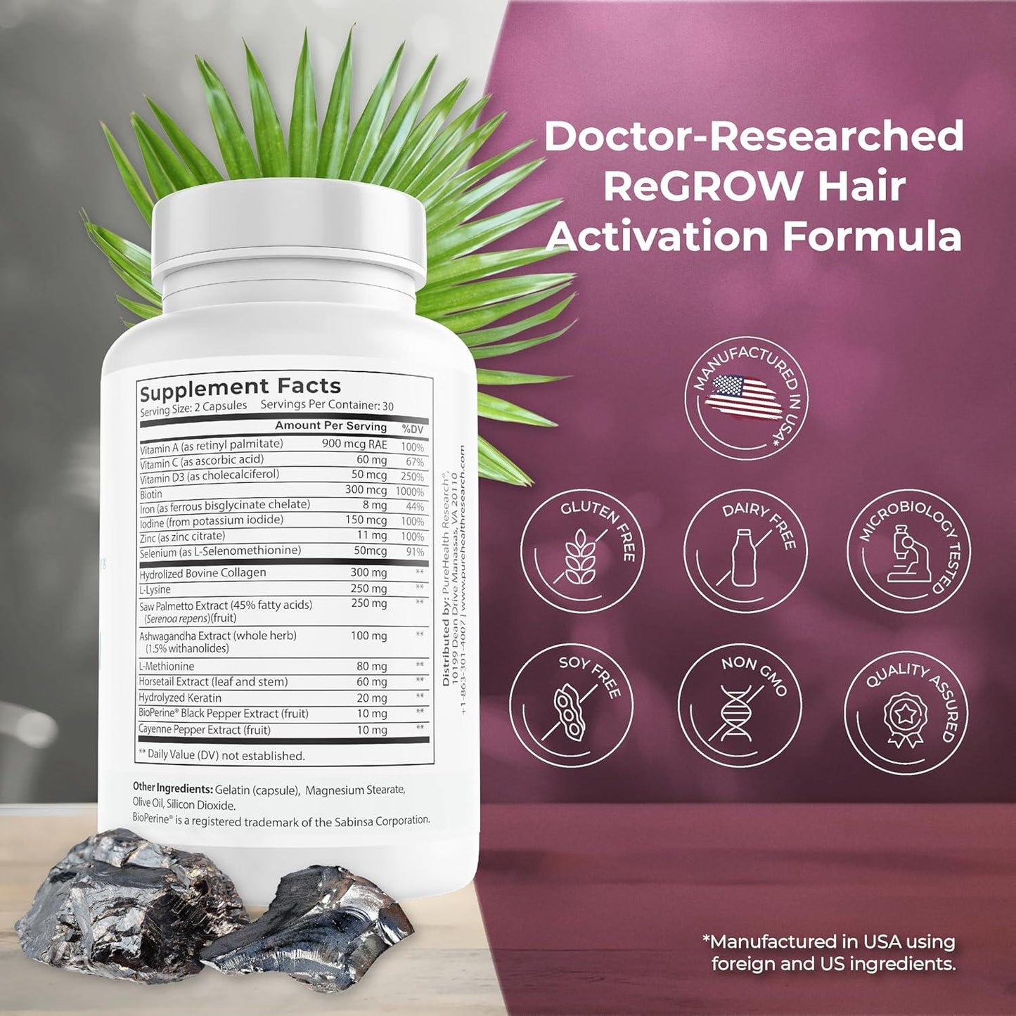PUREHEALTH RESEARCH ReGrow Hair Growth Vitamins (60 Capsules)