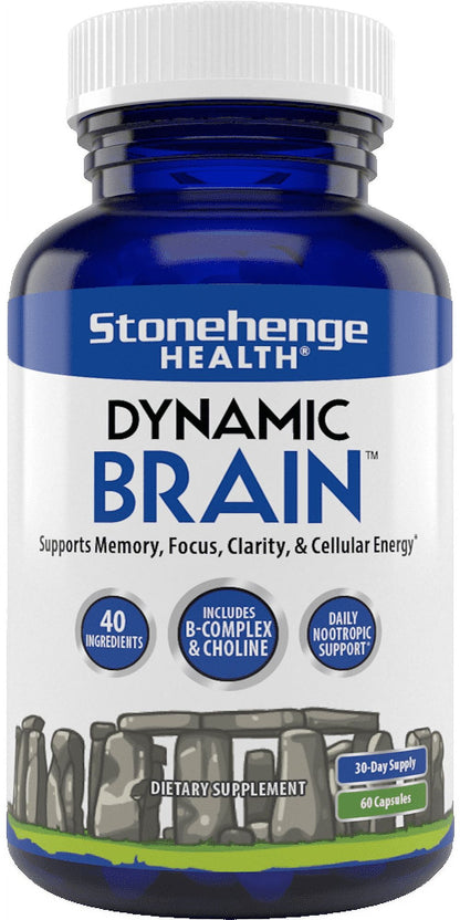 Dynamic Brain – Premium Nootropic Supplement | 40 Nutrients, Omega-3, Bacopa, Ginkgo | Gluten-Free, Non-GMO