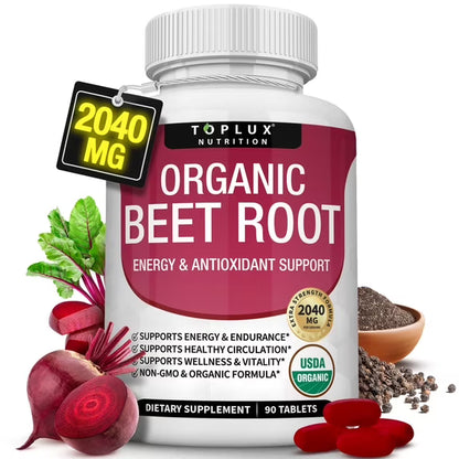 Toplux Organic Beet Root Capsules 2040mg Beet Root Supplement Support Circulation Heart Health 90 Tablets ( Pack of 3)