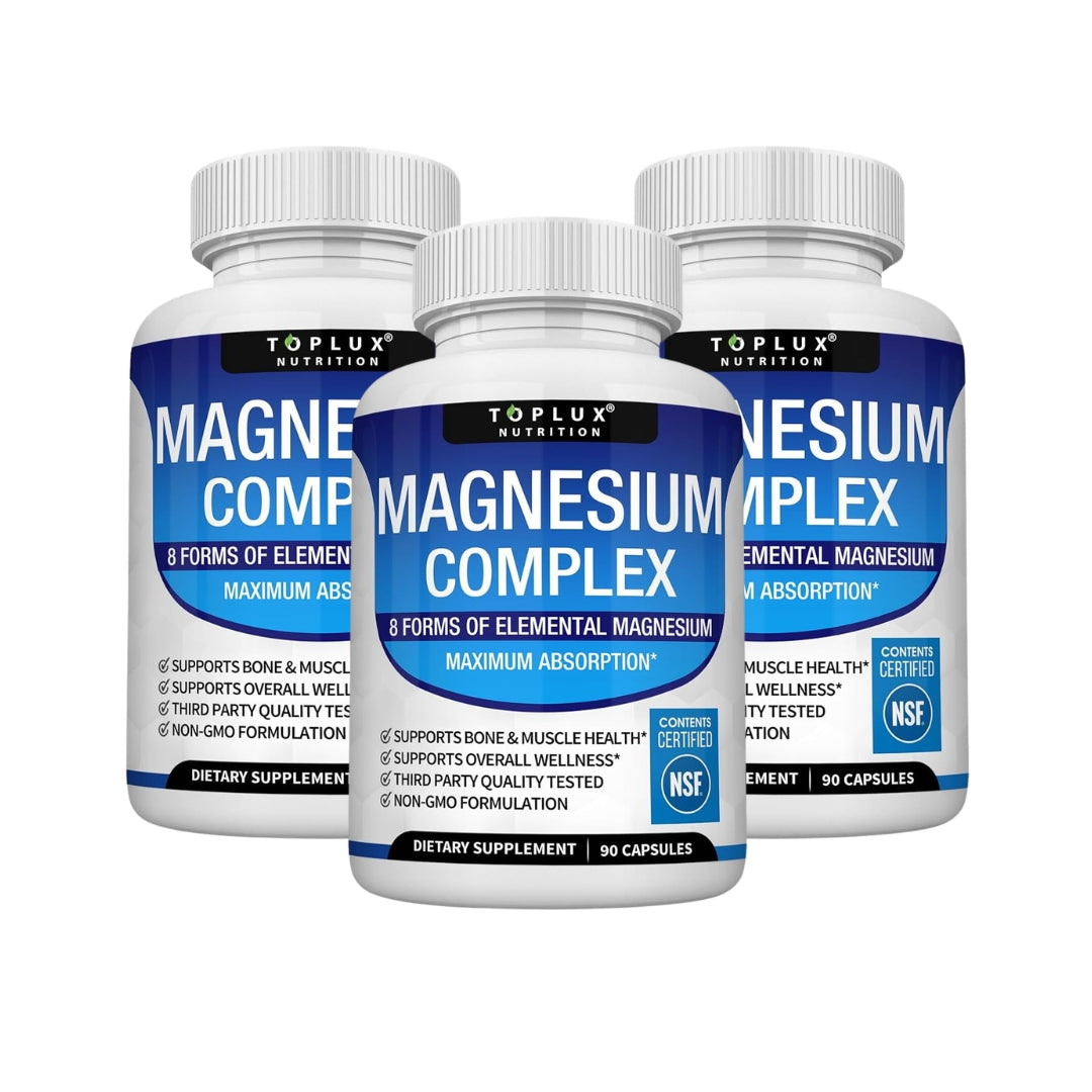 Toplux Magnesium Complex Supplement – 8 Elemental Forms, 90 Vegan Capsules ( Pack of 3)