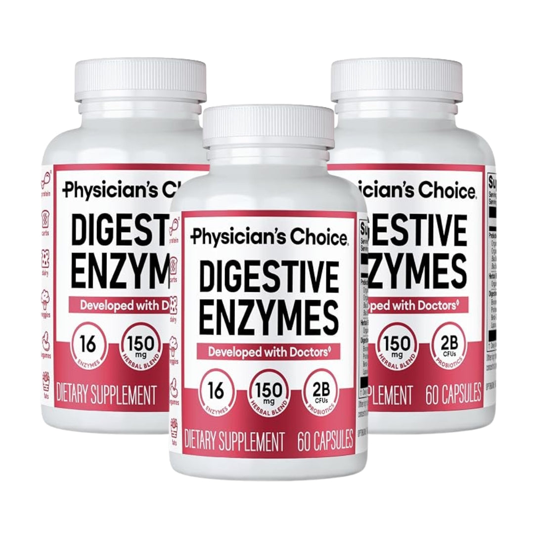 Physician's CHOICE Digestive Enzymes for Bloating & Digestion - Fast-Acting 16 Enzyme Formula with Organic Prebiotics & Probiotics for Gut & Digestive Health - Meal Time Discomfort Relief - 60 CT
