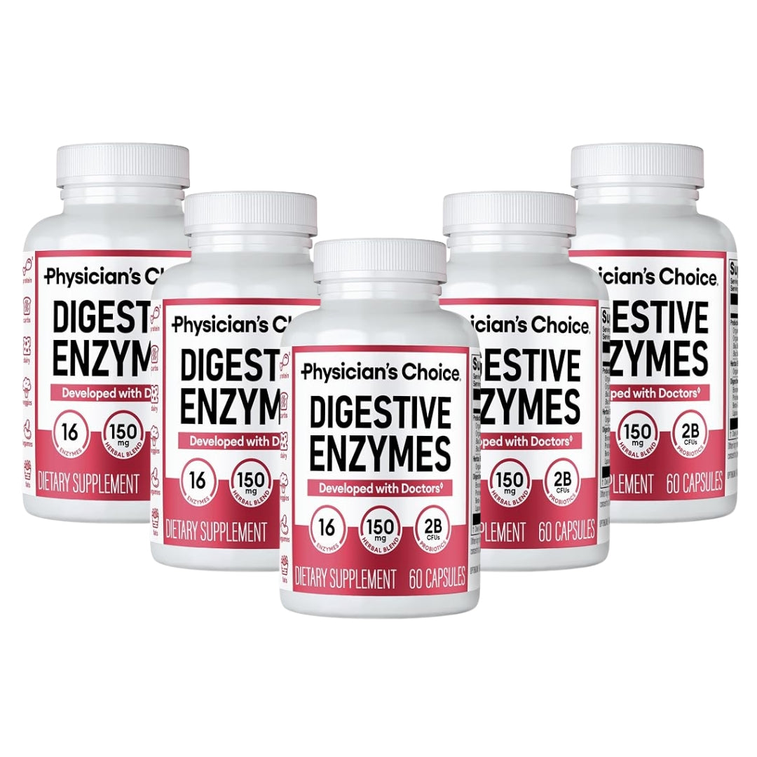 Physician's CHOICE Digestive Enzymes for Bloating & Digestion - Fast-Acting 16 Enzyme Formula with Organic Prebiotics & Probiotics for Gut & Digestive Health - Meal Time Discomfort Relief - 60 CT