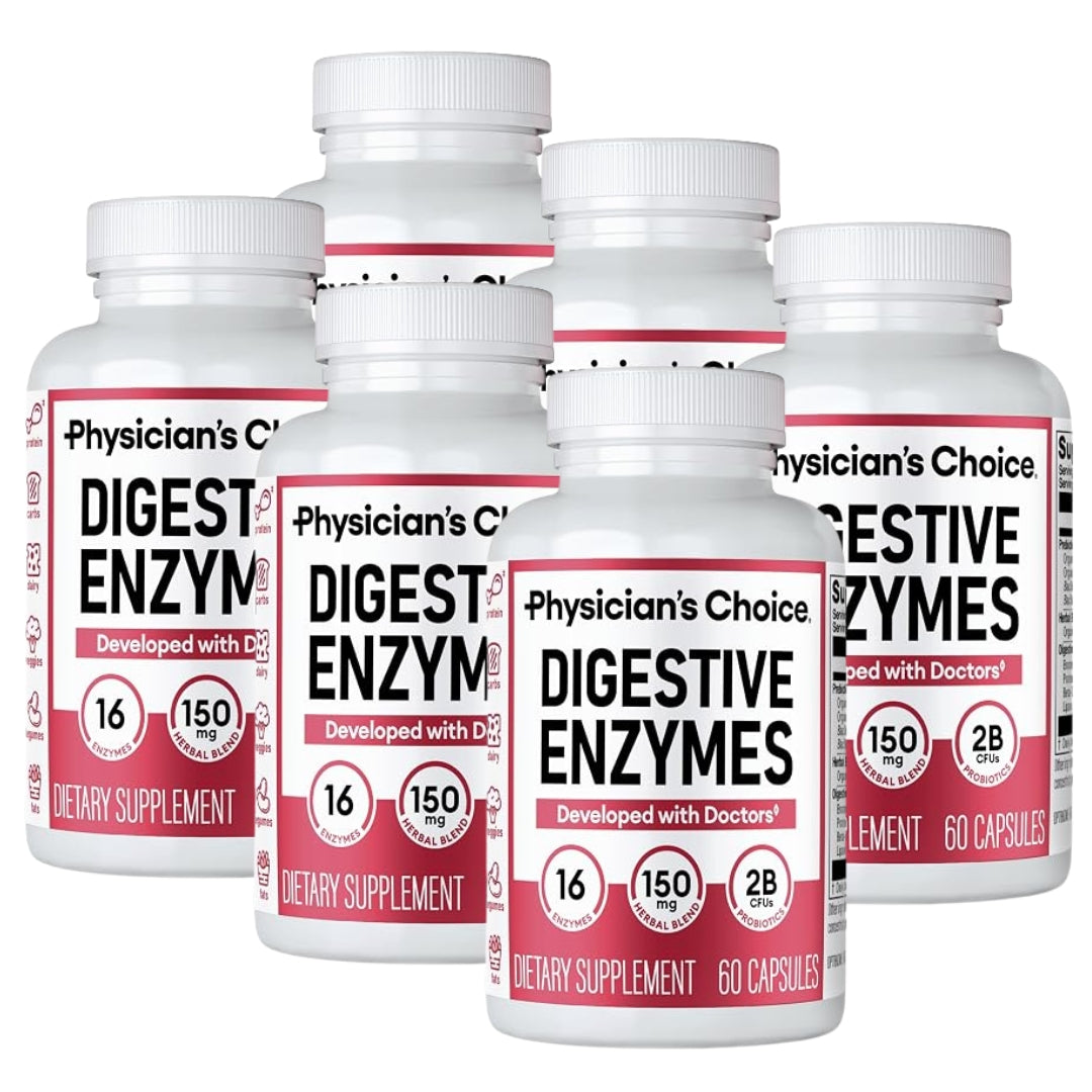 Physician's CHOICE Digestive Enzymes for Bloating & Digestion - Fast-Acting 16 Enzyme Formula with Organic Prebiotics & Probiotics for Gut & Digestive Health - Meal Time Discomfort Relief - 60 CT
