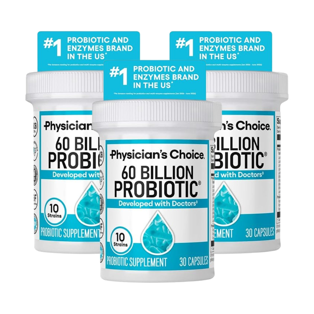 Physician's CHOICE Probiotics 60 Billion CFU - 10 Strains + Organic Prebiotics - Immune, Digestive & Gut Health - Supports Occasional Constipation, Diarrhea, Gas & Bloating - for Women & Men - 30ct