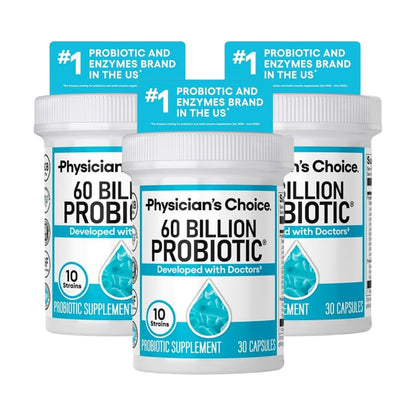 Physician's CHOICE Probiotics 60 Billion CFU - 10 Strains + Organic Prebiotics - Immune, Digestive & Gut Health - Supports Occasional Constipation, Diarrhea, Gas & Bloating - for Women & Men - 30ct