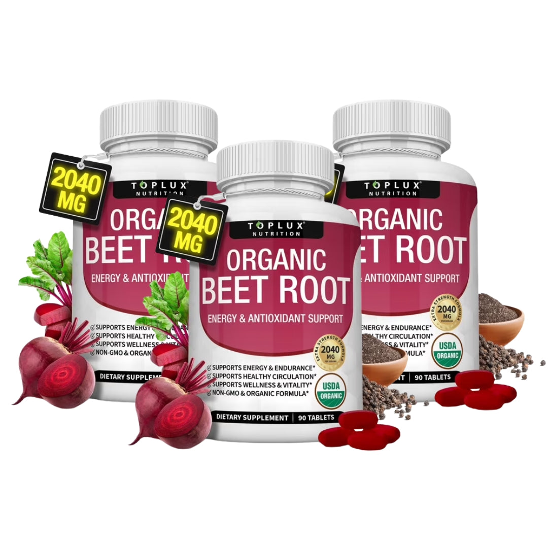 Toplux Organic Beet Root Capsules 2040mg Beet Root Supplement Support Circulation Heart Health 90 Tablets ( Pack of 3)