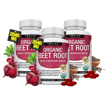 Toplux Organic Beet Root Capsules 2040mg Beet Root Supplement Support Circulation Heart Health 90 Tablets ( Pack of 3)