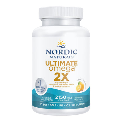 Nordic Naturals Ultimate Omega 2X, Lemon Flavor - 180 Soft Gels - 2150 mg Omega-3 - High-Potency Fish Oil with EPA & DHA - Promotes Brain & Heart Health - Non-GMO - 90 Servings