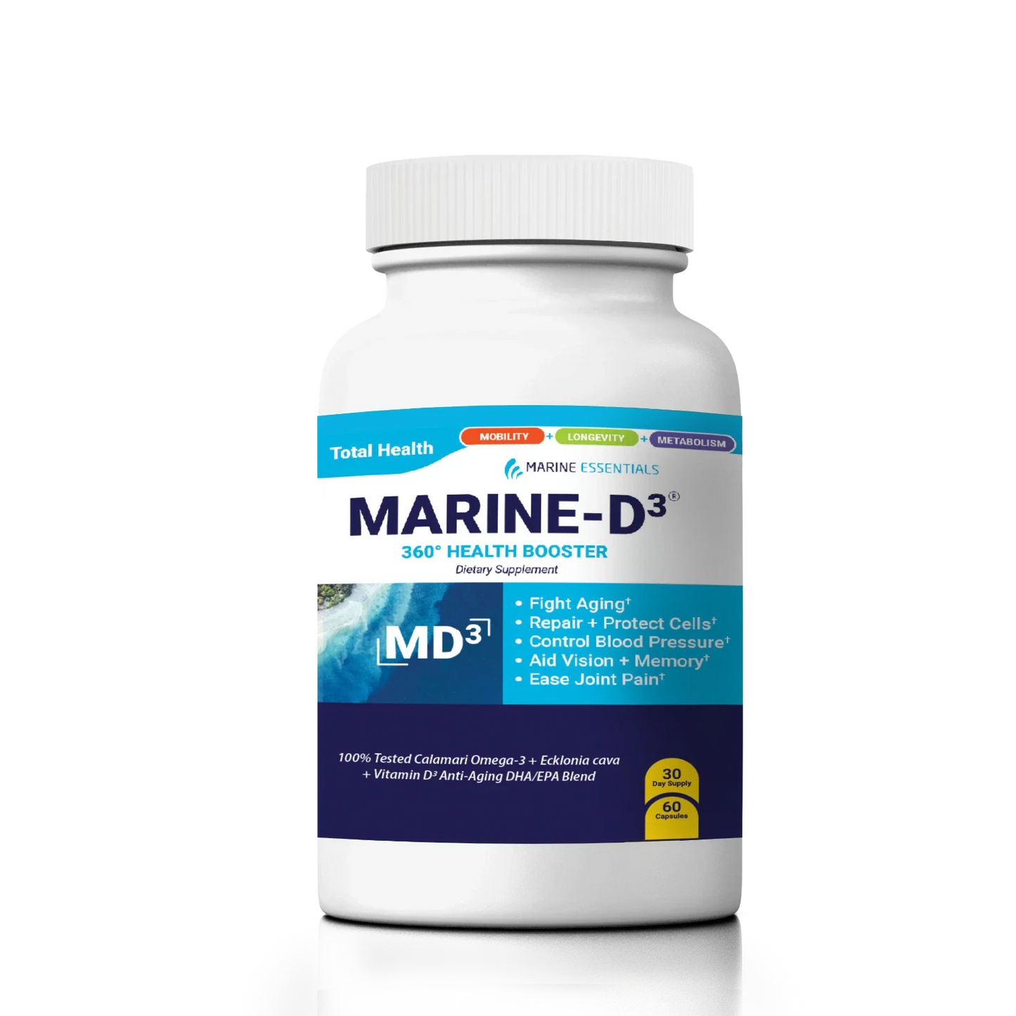 Marine Essentials | Marine-D3 | Anti-Aging | Omega-3 | 1 Bottle (60 Capsules)